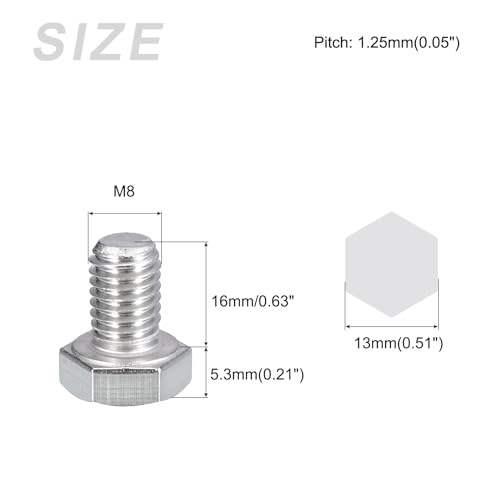 Image of METALLIXITY Hex Bolts (M8-1.25x16mm) 25Pcs, 304 Stainless Steel Coarse Fully Threaded Hex Head Screw Bolt Machine Screws - for Furniture Repair, Silver