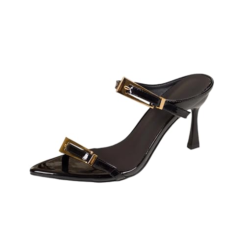 Chaussures bout pointu et sangle ouverte | Talon haut léger en Noir 39.5
