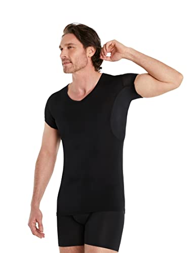 FINN T-Shirt Anti-Transpiration pour Hommes - Manches Extra Courtes Parfait sous Un Polo - Maillot de Corps avec Patchs sous Les aisselles Contre Les odeurs et Les Taches de Transpiration Noir XXL