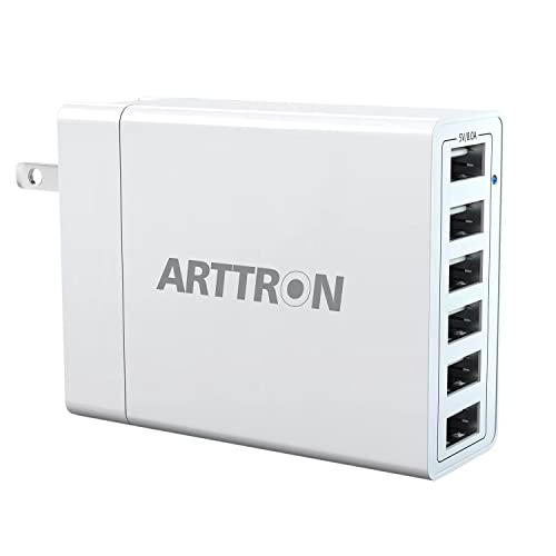 USB Wall Charger Adapter, Arttron 40W 6-Port Foldable Wall Plug Multiport Charger for iPhone iPad Tablets Smartphones, Home Office Use