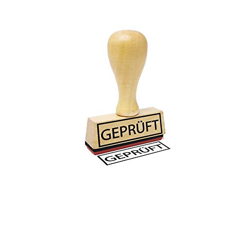 Stemplino® Textstempel - Geprüft - 50mm x 15mm Holzstempel mit...