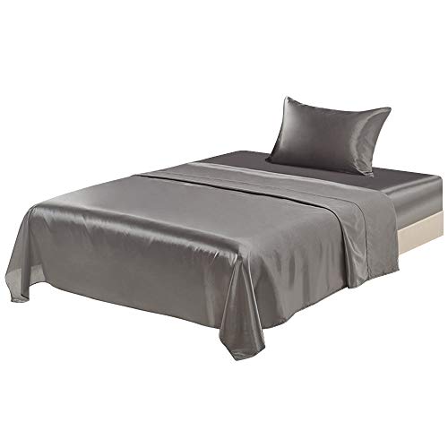 ANMINY Bed Sheet Set Imitated Satin Silk Fitted Flat Sheets Pillowcases 3 Piece Sets - Silky Soft, Deep Pockets, Wrinkle & Fade Resistant (Gray, Twin Size) ANMINY Bed Sheet Set Imitated Satin Silk Fitted Flat Sheets Pillowcases 3 Piece Sets - Silky Soft, Deep Pockets, Wrinkle & Fade Resistant (Gray, Twin Size)