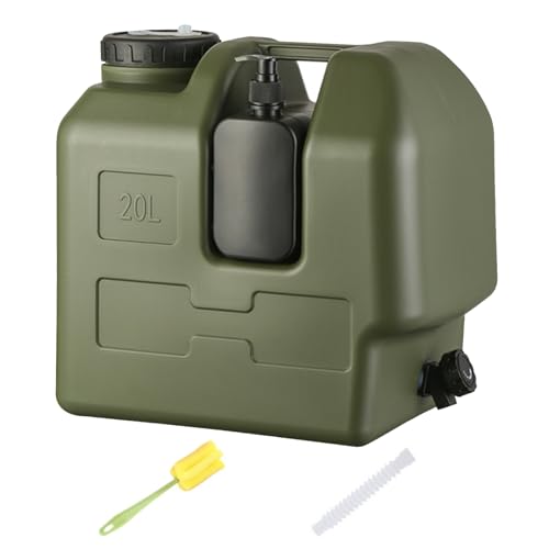 Contenedor de agua de camping de 20 litros con espiga, jarra de agua portátil de gran capacidad para senderismo, pesca, picnic, almacenamiento de emergencia, incluye tarros desinfectantes de manos