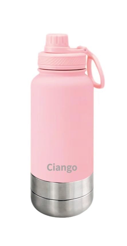 Borraccia CIANGO In Acciaio Inox Da 1 Litro Con 2 Ciotole - Per Animali Domestici E Uso Outdoor | Design Premium Rosa - Foto 3