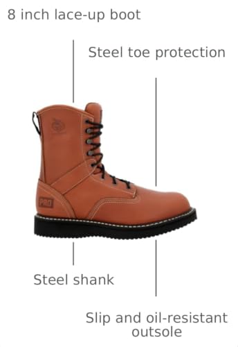 Image of Georgia Boot 100PRO-Edition Men's 8 inch Steel Toe Work Boots, Full-Grain Leather, Oil & Slip-Resistant Wedge Outsole, Goodyear Welt, EH-Rated, GB002PRO, Russet Brown