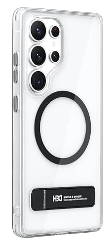 Image of BOUNCEBACK Polycarbonate Shockproof Transparent Hybrid Back Case /Cover with Kick Stand Support Magnetic Charging for Samsung Galaxy S25 Ultra - (Clear Black)