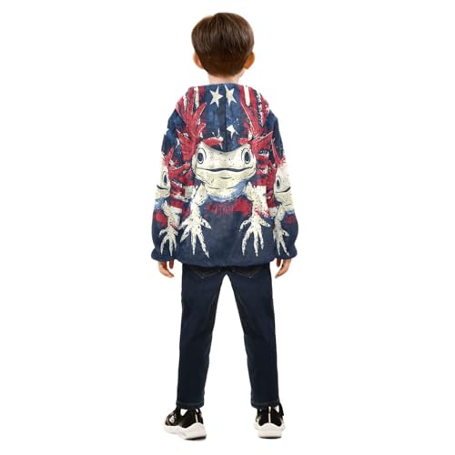 American Flag Axolotl Design Toddler Fleece Jacket Girl Boys Hooded Fleece Jacket Coat Warm Outwear Zip-up 3-10T4