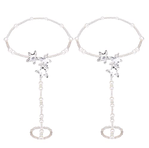 Nicute Boho Pearl Barefoot Sandal Anklet Rhinestone Silver Star Ankle Bracelets Wedding Summer Beach Foot Chain For Women And Girls (2 Pieces) #TOP1