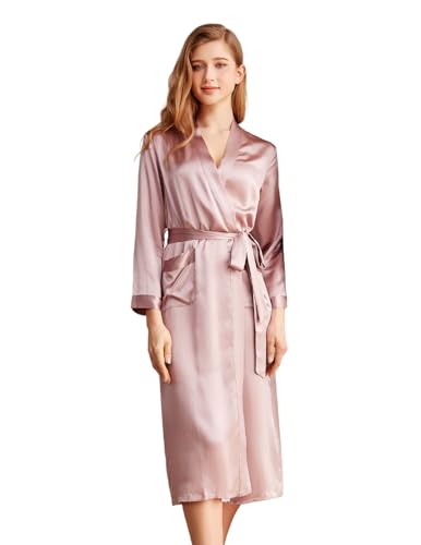 THXSILK Silk Robes for Women, Long Kimono Robes Bridesmaid Brides Wedding Party, Pure Silk Bath Robe