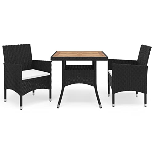 Keyroto Gartenm?Bel Set 2 St¨¹hle mit Tisch 3-TLG.Essgruppe Garten Rattan Gartenm?Bel Set Balkon M?Bel Set Poly Rattan und Glas Schwarz und Braun