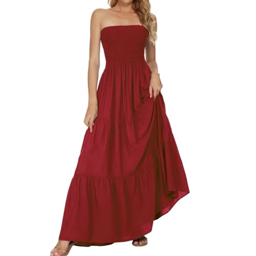 Image of Women's Summer Strapless Tube Top Maxi Dresses Off Shoulder Boho Beach Long Dress