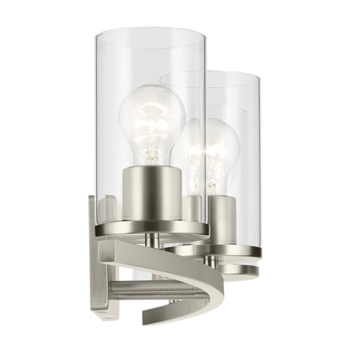 Image of Kichler Crosby 31.25 inch 4-Light Bathroom Vanity Light Fixture with Clear Glass in Brushed Nickel, Modern Wall Mount Lighting for Bathroom Over Mirror (31.25 inch x 8.75 inch), 45498NICLR