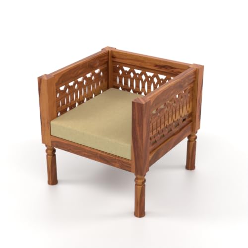 Image of NATRAJ ART & CRAFT Sheesham Wood 5 Seater Sofa Set for Living Room | Wooden CNC Sofa Set for Living Room Furniture (3+1+1 Seater, Honey Finish)