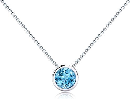 DEKIKA Ladies Personality Fashion Necklace Jewelry,Necklace 1 Carats Round Shape Blue Topaz Pendant Necklace Sterling Silver Clavicle Chain Choker Necklace for Women