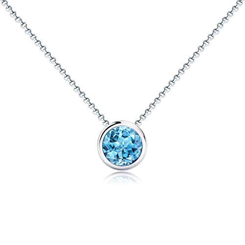 Dekika Ladies Personality Fashion Necklace Jewelry,Necklace 1 Carats Round Shape Blue Topaz Pendant Necklace Sterling Silver Clavicle Chain Choker Necklace For Women #TOP1