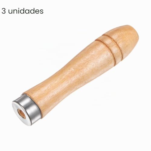 Miniatura 3 de Quarkzman 3 Piezas De Mango De Lima De Madera De 4.25 Pulgadas Con Agujero Redondo De 5 Mm Y Asas Ergonómicas Con Collar Metálico Para Limas De Metal De 8 Pulgadas