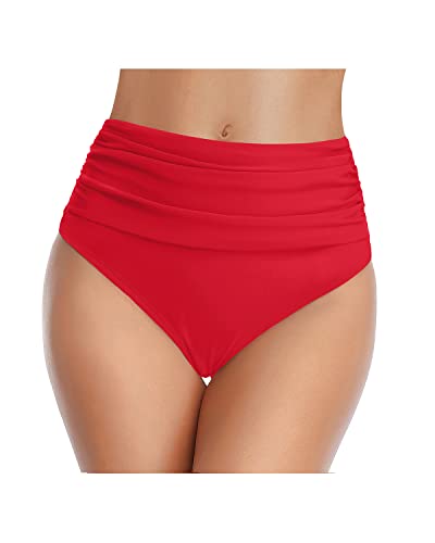 Image of Tempt Me Women's High Waisted Bikini Bottom Tummy Control Ruched Bathing Suit Swim Bottom