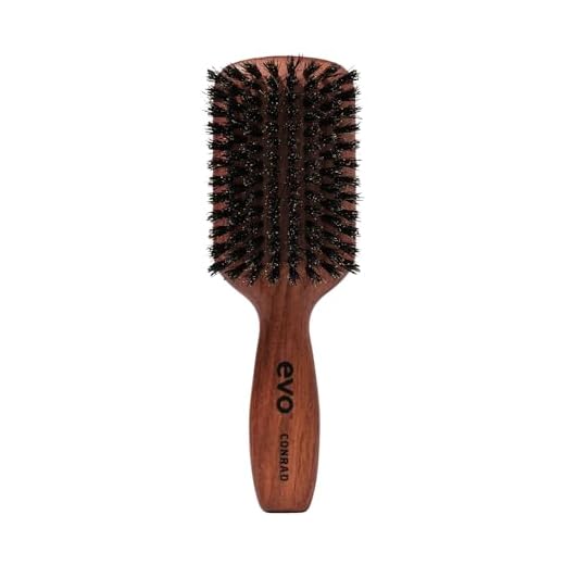 EVO conrad bristle paddle brush, Stylingbürste für alle Haartypen, zum Glätten, Entwirren mit natürlichen Wildschweinborsten, Haarbürste Frauen, Damen, Herren I aus zertifiziertem Holz hergestellt