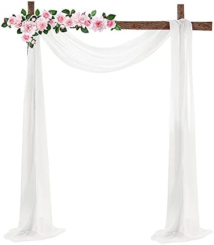 Firlar Wedding Arch Drapes, 18FT White Sheer Backdrop Curtain Chiffon Fabric Drapery Table Runner Sheer Voile Scarf Draping Panels for Wedding Archway Ceremony Curtain Valance Party Decoration