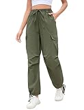 ClearFlower Drawstring Cargo Pants for Women Parachute High Waist Lightweight Y2K Loose Pants with P