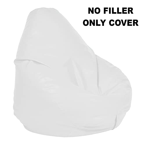 Ample Decor Bean Bag Cover (No Filling), Plush Toys Storage Soft Leatherette, Water Resistant, Durable Construction Sturdy Zipper, Ideal For Teenagers, Kids - White #TOP3