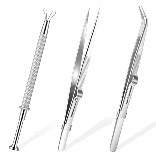 Ouligay Pince à piercing pour boules, 3 pièces pince à boule de piercing outil de perçage pince à griffe pince à épiler dentelle pince à épiler...