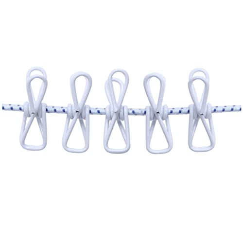 KOMBIUDA Outdoor Clothesline with Clips Portable Elastic Clothes Drying Line for Travel and Camping Includes Movable Clothespins for Home