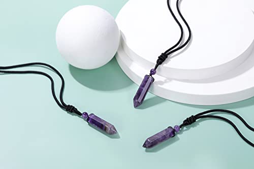 Jovivi 2pcs Crystal Necklaces for Men Women Handmade Adjustable Rope Natural Amethyst Black Obsidian Hexagonal Point Healing Crystal Stone Pendant Necklaces Quartz Gemstone Jewelry Protection - Image 3
