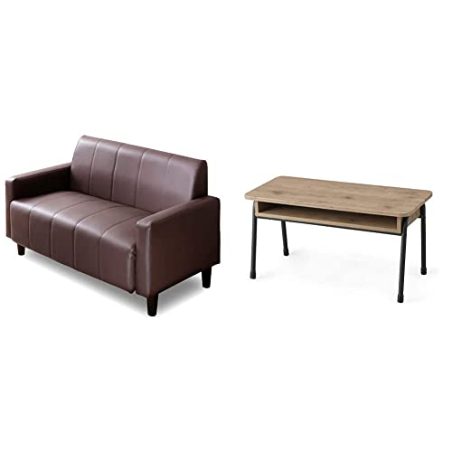 【ソファ+テーブルセット】アイリスプラザ 2人掛けソファ ブラウン レザー PVS-2P + アイリスオーヤマ センターテーブル アッシュブラウン 【HIROBIROシリーズ】 【アイリスオーヤマ 新生活 2023】