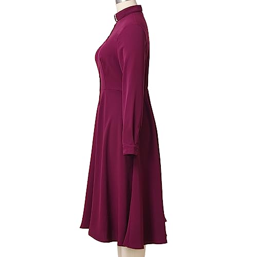 Image of FAD-4U Church Clergy Dress for Women Long Sleeve Rows Buttons A Line Dress with Tab Collar