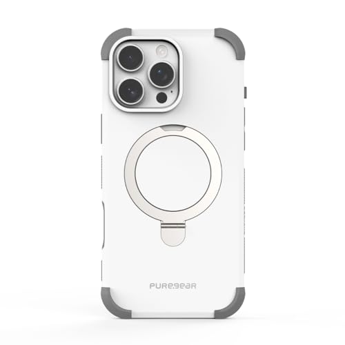 PureGear DualTek KIK - Magnetic Phone Grip Case for iPhone 16 Pro (2024), Military Tested and Approved, MagSafe Compatible, Heavy-Duty Durable Protective iPhone 16 Pro Case, Built-in Kickstand, White