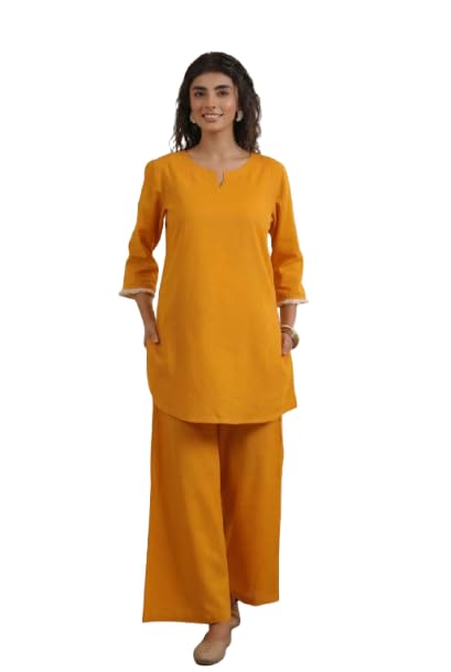 jisora Women's Yellow Solid Cotton Flex Co-ord Set-picture-3