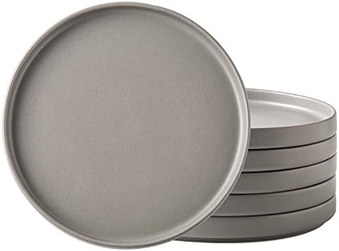 AmorArc Ceramic Dinner Plates Set of 6, 10.0 Inch Matte Stoneware Plates for Kitchen,Modern Flat Dinnerware Dishes Set,Microwave& Dishwasher Safe, Scratch Resistant,Matte Grey