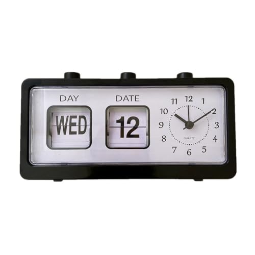 HiCOZZIE Despertador mecánico novedad Flip Clock reloj digital de mesa con calendario reloj decoración para el hogar decoración retro, negro