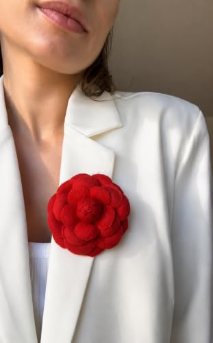 Image of Vintage Style Elegant Camellia Fabric Flower Brooch Pin Scarf Bridal Dress Wedding Accessories Jewelry Gift