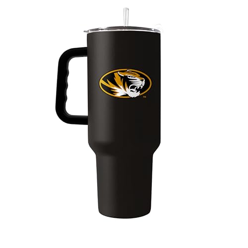 Logo Brands NCAA Missouri Tigers 40 oz Tumbler with Handle -Powder Coated-Stainless Steel with Straw– Leak-Resistant, Keeps Drinks Hot/Cold – Everyday Use