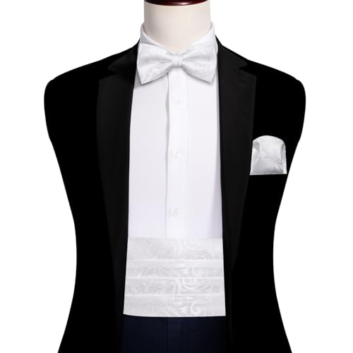 Image of YOHOWA Men Cummerbund Bow Tie Set Silk Paisley Formal Pre-Tied Bowtie Pocket Square Cufflinks Wedding Party Prom
