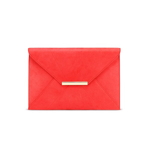 Anna Smith Bolsos de embrague para bodas, Bolsos de embrague para mujer con bolsillo Monedero nupcial de metal desmontable Correa de cadena Bolsos diarios Monedero para niñas Rojo
