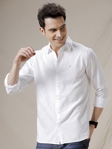 Image of WROGN Men's Pure Cotton White Shirt | Solid | Slim Fit