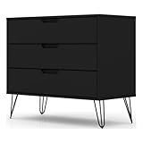 Manhattan Comfort Rockefeller 3 Drawer Dresser for Bedroom Storage, Nursery, Closet, Living Room, Entryway, TV Stand for Screens up to 32 Inches, Anti-Tip Kit Included, Set of 1, Black