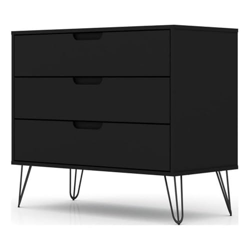 Manhattan Comfort Rockefeller 3 Drawer Dresser for Bedroom Storage, Nursery, Closet, Living Room, Entryway, TV Stand for Screens up to 32 Inches, Anti-Tip Kit Included, Set of 1, Black
