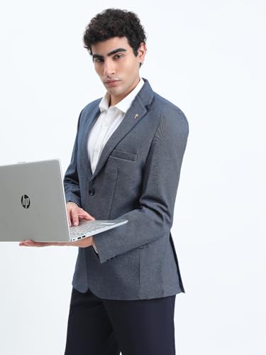 Image of SHOWOFFFF Men Solid Single Breasted Formal Blazer | Notched Lapel Full Sleeves Cotton Blazer for Mens | Slim Fit Regular Length Blazer for Men's