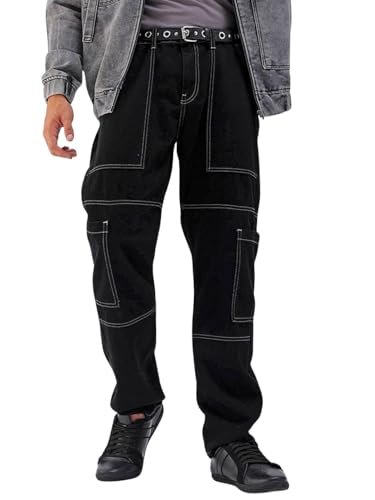 Image of The Indian Garage Co Men Dad Fit Solid Mid-Rise Cargo Denim