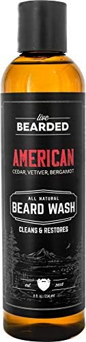 Live Bearded: Beard Wash - American - Beard and Face Wash - 8 fl. oz. - Water-Based Formula with All-Natural Ingredients for a Gentle, Deep Cleanse - Made in the USA