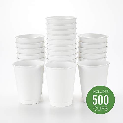 Image of Restaurantware 12 Ounce Disposable Cups, Pack of 500 Double Wall Hot Cups - Lids Sold Separately, Rippled Wall and White Paper Insulation, Ideal for Serving Coffee, Hot Chocolate, Tea, and More