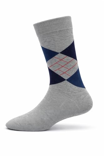 Image of Young Arrow Men's Full Length Crew Socks | 100% Pure Combed Cotton for Men - 168 Needle Premium Knit Argyle Pattern Multicolor Socks for Formal Casual Office Wear