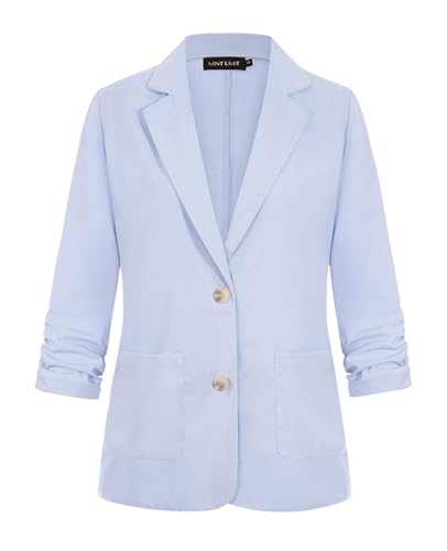 Image of 3/4 Sleeve Cotton Linen Blazer Jackets Women Summer Suits, Light Blue S