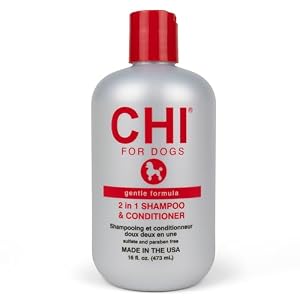 CHI for Dogs Gentle 2-in-1 Shampoo and Conditioner – Softening and Cleansing Formula for Puppies and Adult Dogs – pH Balanced Dog Wash for All Coat Types – 16 Fl Oz