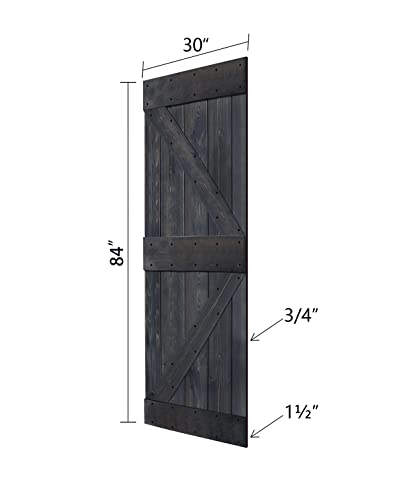 K Series 60in x 84in (30in x 84in x 2 Panels) Carbon Gray Finished Solid Wood Sliding Barn Door with Hardware Track - Assembly Needed