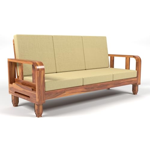 Image of Solid Sheesham Wood 3 Seater Sofa Set - Elegant and Stylish 3 Person Seating Wooden Sofa for Your Living Room (Design 27)
